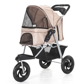 Three Wheel Folding Pet Stroller, Dog Jogger Travel Cats Carrier Adjustable Canopy Storage Brake Mesh Window